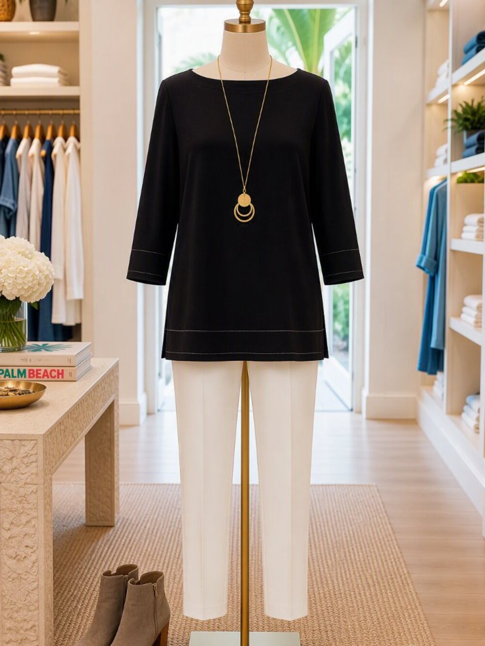 Ann Taylor Black Tunic with White Contrast Stitching